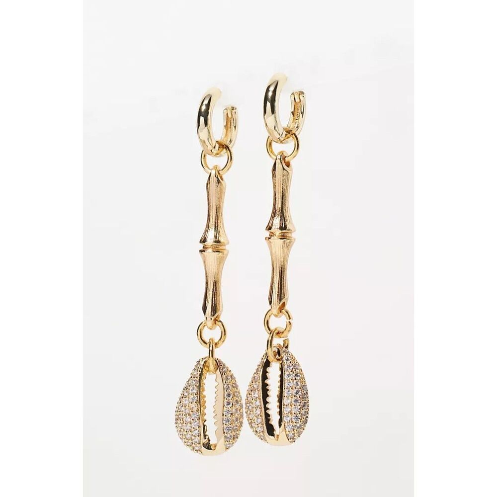 NWT Anthropologie Gold-Plated Shell Huggie Drop Earrings
